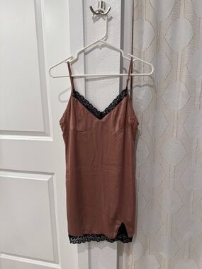 Silky Lace-Trim Slip Dress in Mauve